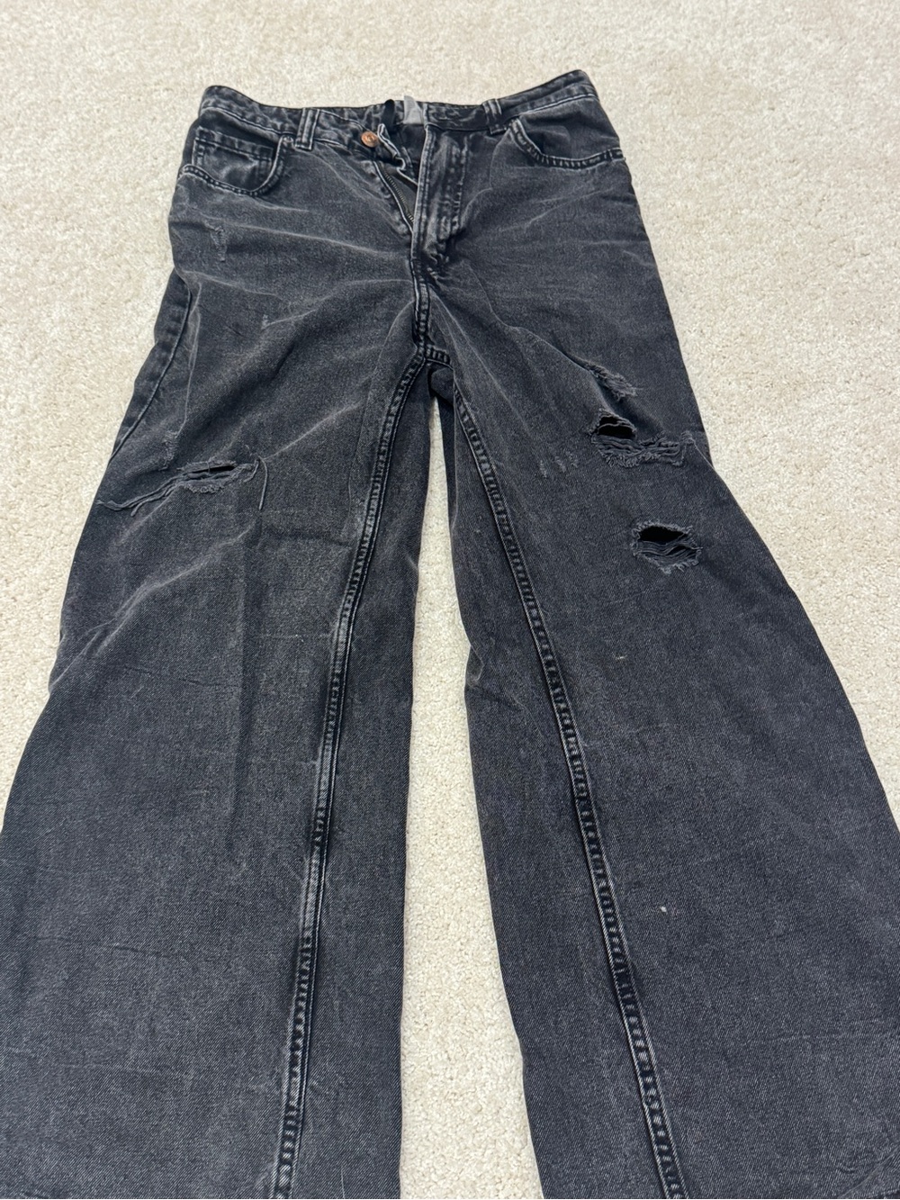 H&M Black Distressed Straight-Leg Jeans
